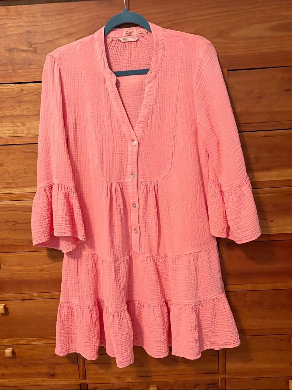 Faherty Peach Colored GauzeTiered Button-Front Dress